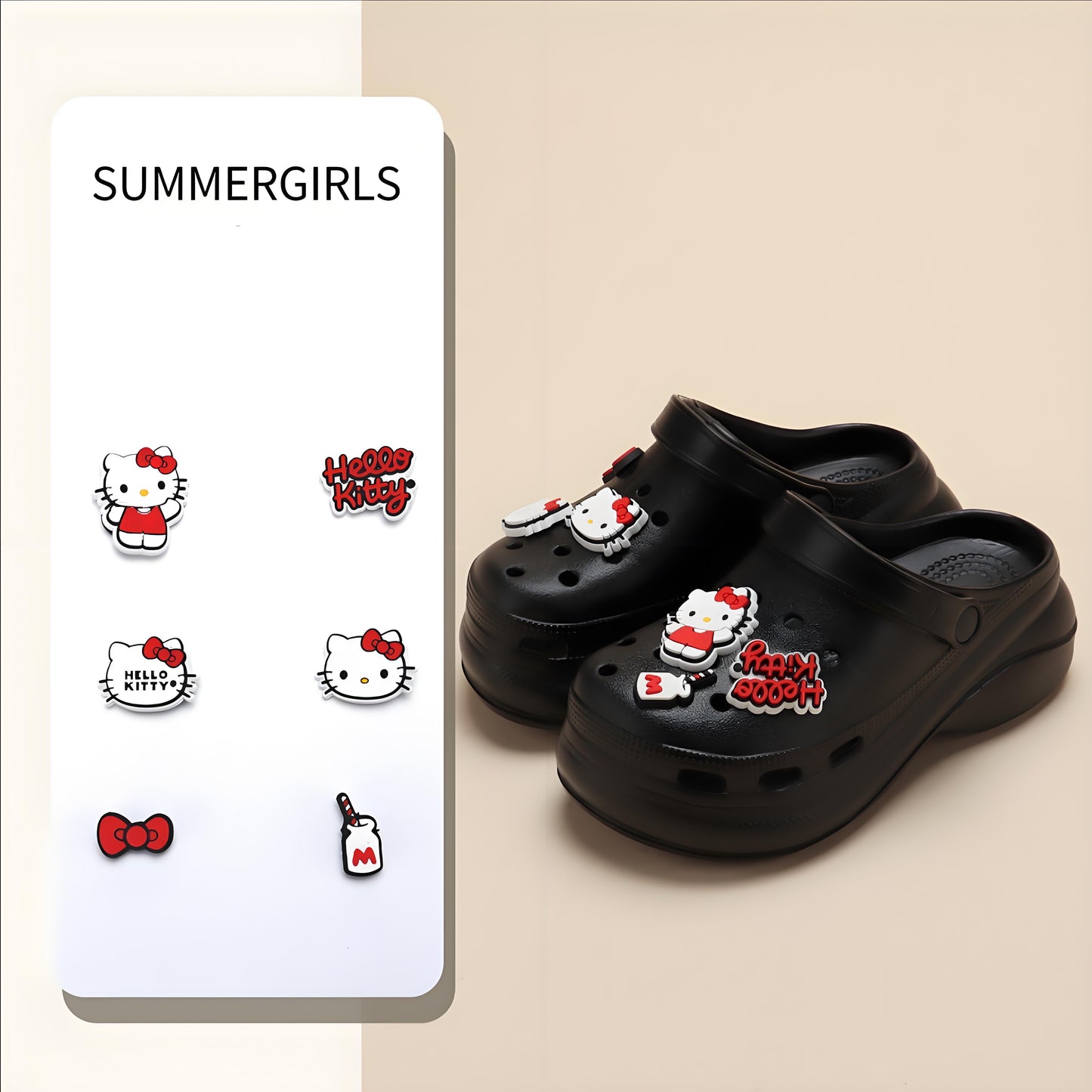 ๐DIY-Vibrant Sweetheart! Red Hello Kitty Clogs