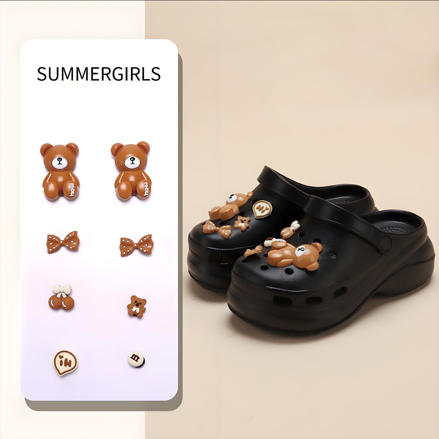 🐻DIY-Sweet and Adorable! Cartoon Brown Bear Clogs