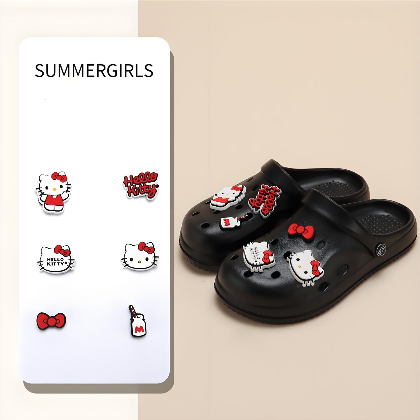 ๐DIY-Vibrant Sweetheart! Red Hello Kitty Clogs