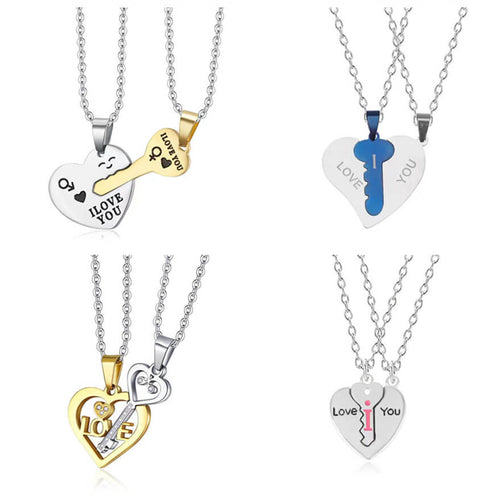 I Love You Heart Shaped Matching Key Chains Necklaces
