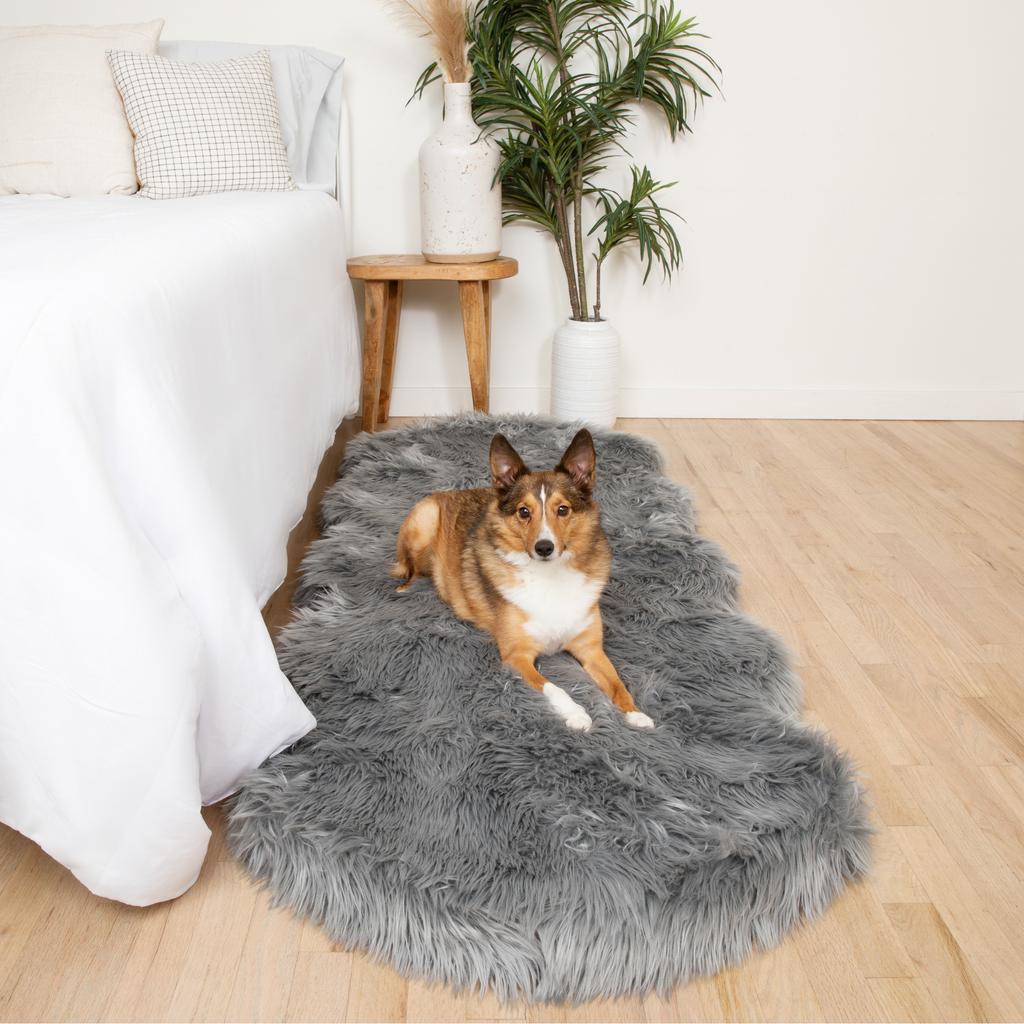 PupRug™ Runner Faux Fur Memory Foam Dog Bed - Charcoal Grey