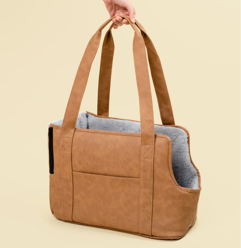 PupTote™ 3-in-1 Faux Leather Dog Carrier Bag - Camel