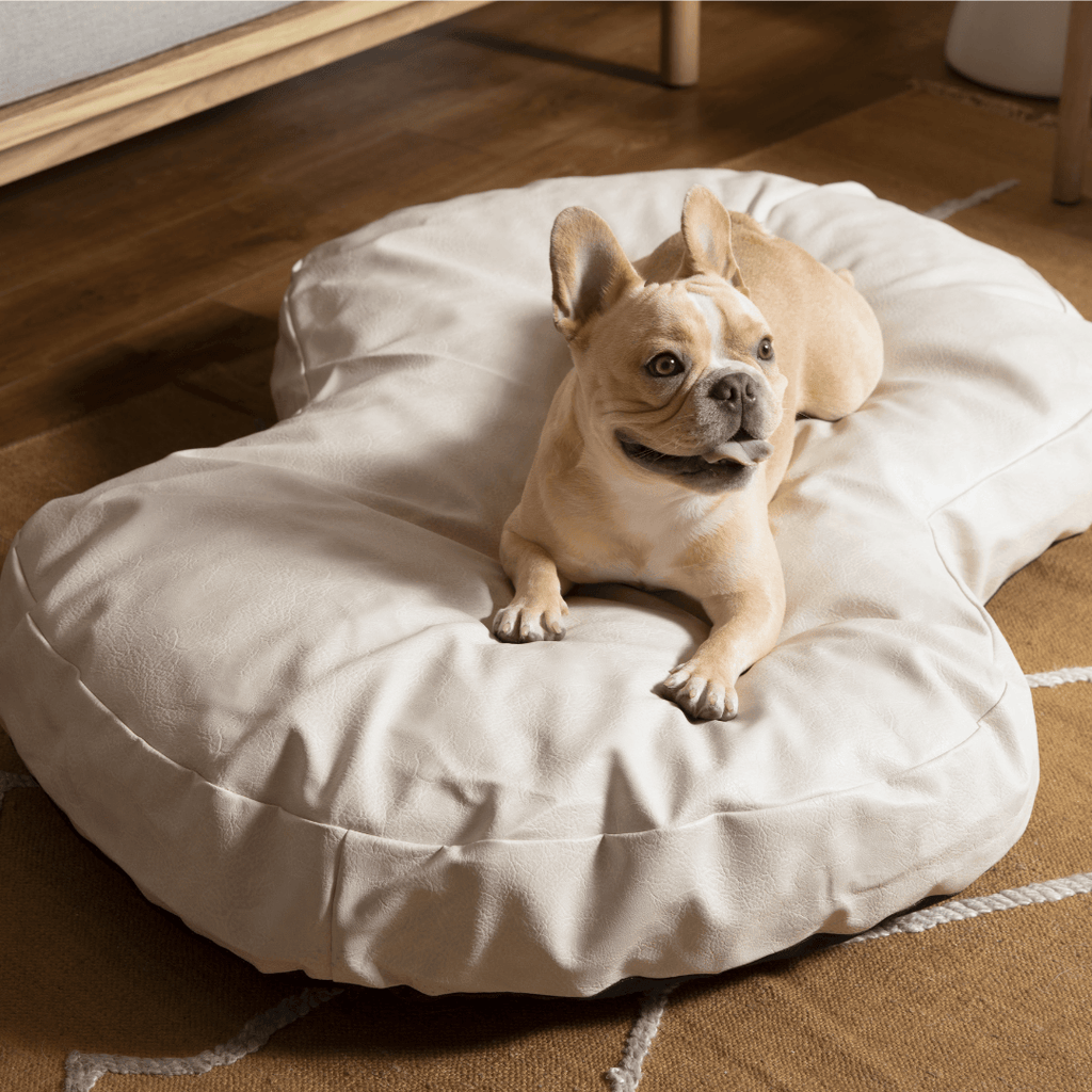 PupCloud™ Faux Leather Memory Foam Dog Bed - Cream