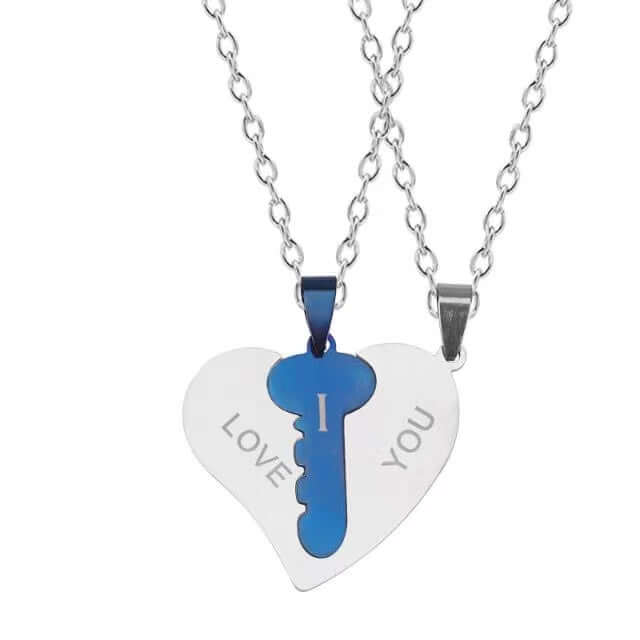 I Love You Heart Shaped Matching Key Chains Necklaces