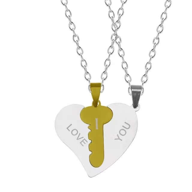 I Love You Heart Shaped Matching Key Chains Necklaces