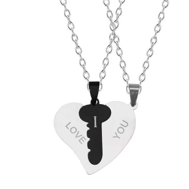 I Love You Heart Shaped Matching Key Chains Necklaces
