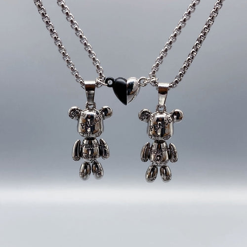 2 - Piece Cute Bear Friendship Necklaces with Magnetic Charms