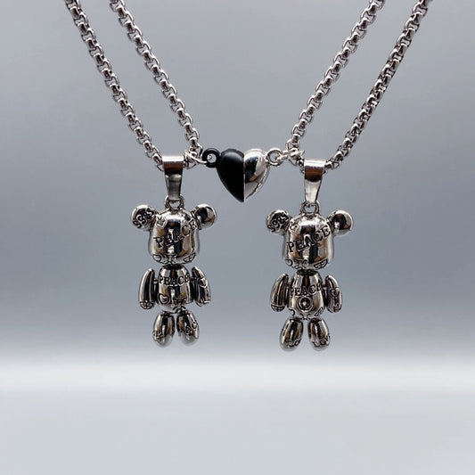 2 - Piece Cute Bear Friendship Necklaces with Magnetic Charms