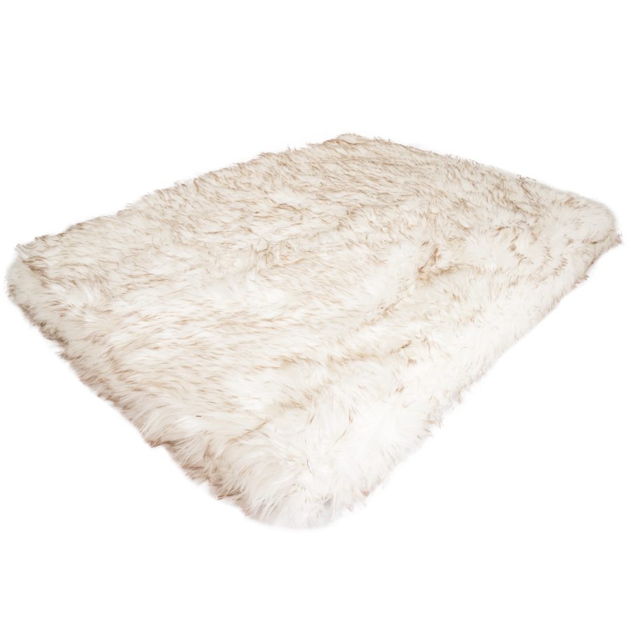 PupRug™ Faux Fur Orthopedic Dog Bed - Rectangle White with Brown Accents