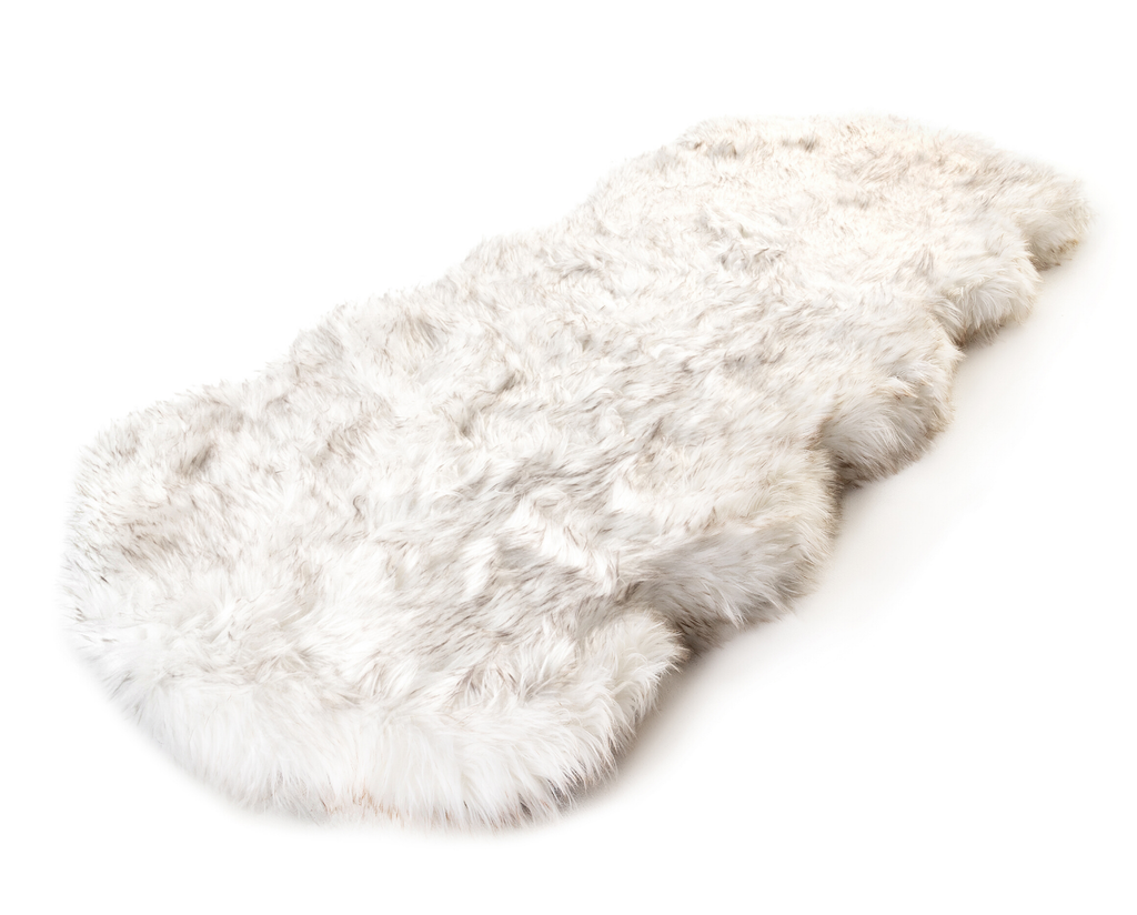 PupRug™ Runner Faux Fur Memory Foam Dog Bed Cover - Curve White with Brown Accents (Bed Not Included)