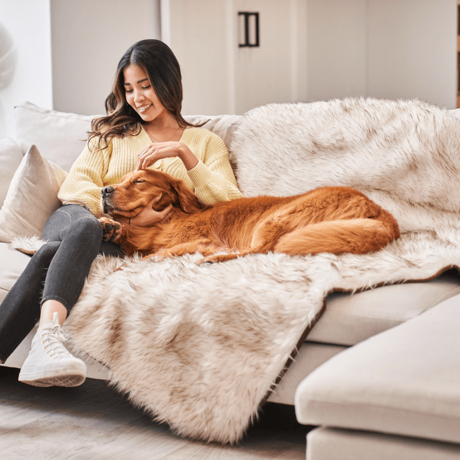 Paw.com x BarkBox PupProtector™ Waterproof Throw Blanket - White with Brown Accents