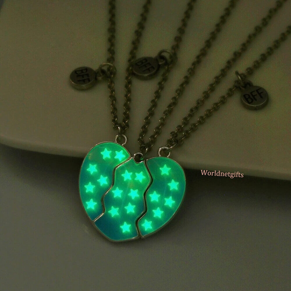 3-person Friendship Family Necklace with Glowing Star