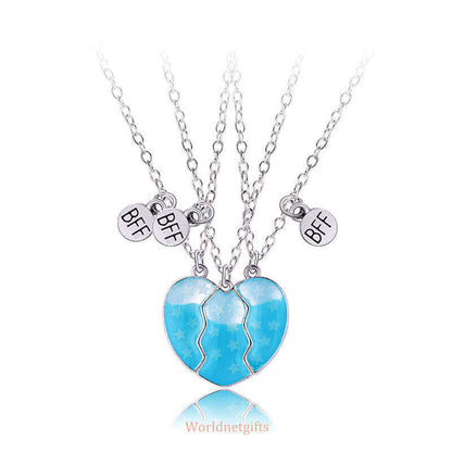3-person Friendship Family Necklace with Glowing Star