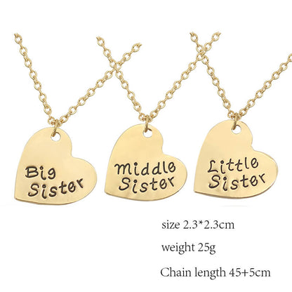 3 Pieces Sister Necklace Stitching Heart-Shaped