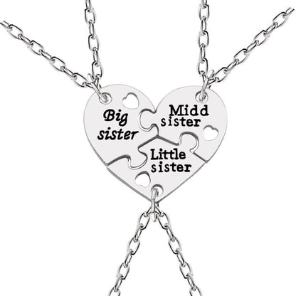 3 Pieces Sister Necklace Stitching Heart-Shaped