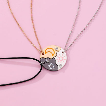 3 Best Friends Sun Moon and Star Pizza Friendship Necklaces