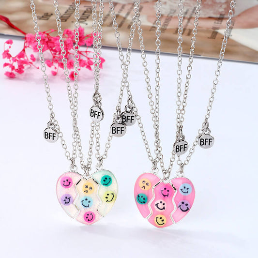 Funny Emoji Trio Necklace Magnetic for Three Best Friends