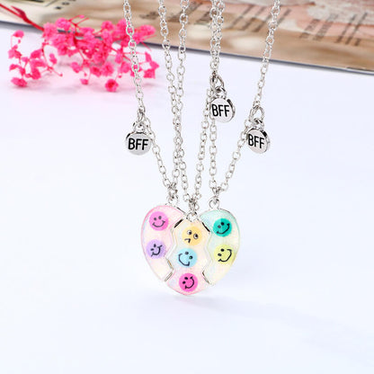 Funny Emoji Trio Necklace Magnetic for Three Best Friends