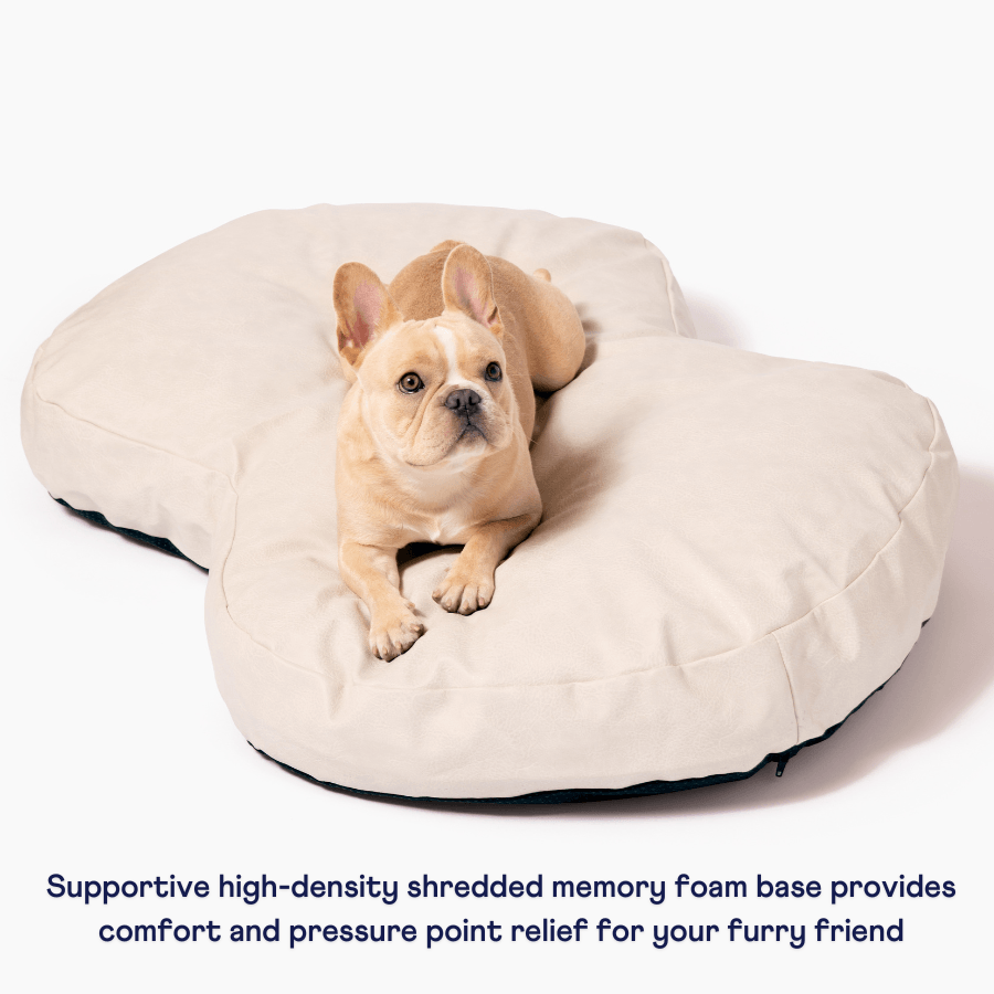 PupCloud™ Faux Leather Memory Foam Dog Bed - Cream