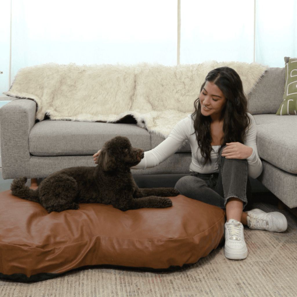PupCloud™ Faux Leather Memory Foam Dog Bed - Bourbon