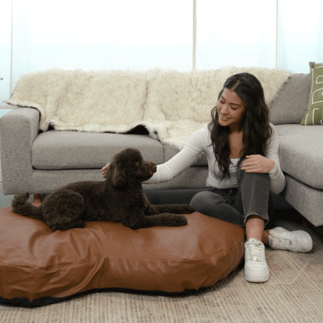 PupCloud™ Faux Leather Memory Foam Dog Bed - Bourbon
