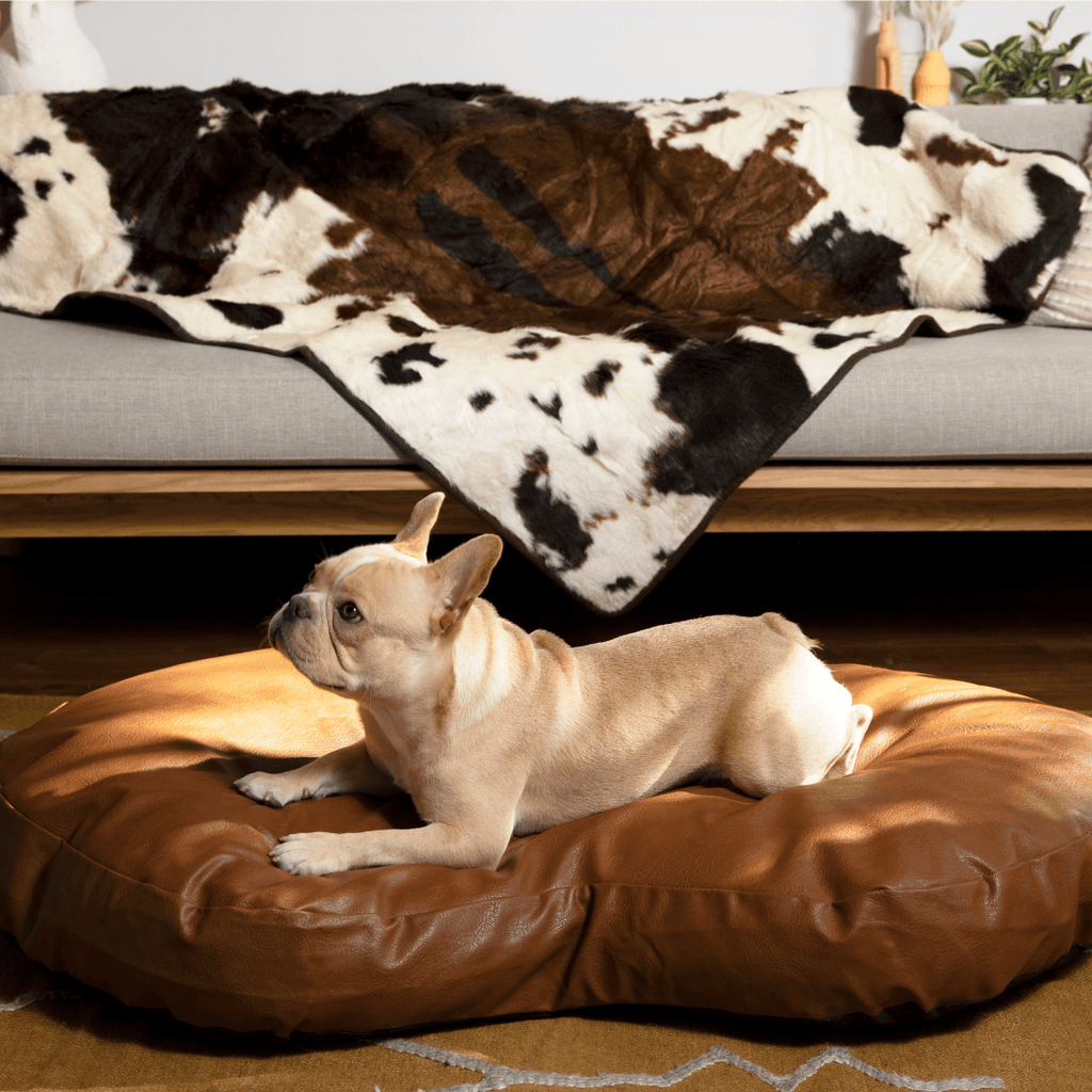 PupCloud™ Faux Leather Memory Foam Dog Bed - Bourbon