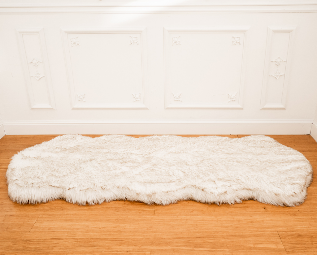 PupRug™ Runner Faux Fur Memory Foam Dog Bed Cover - Curve White with Brown Accents (Bed Not Included)