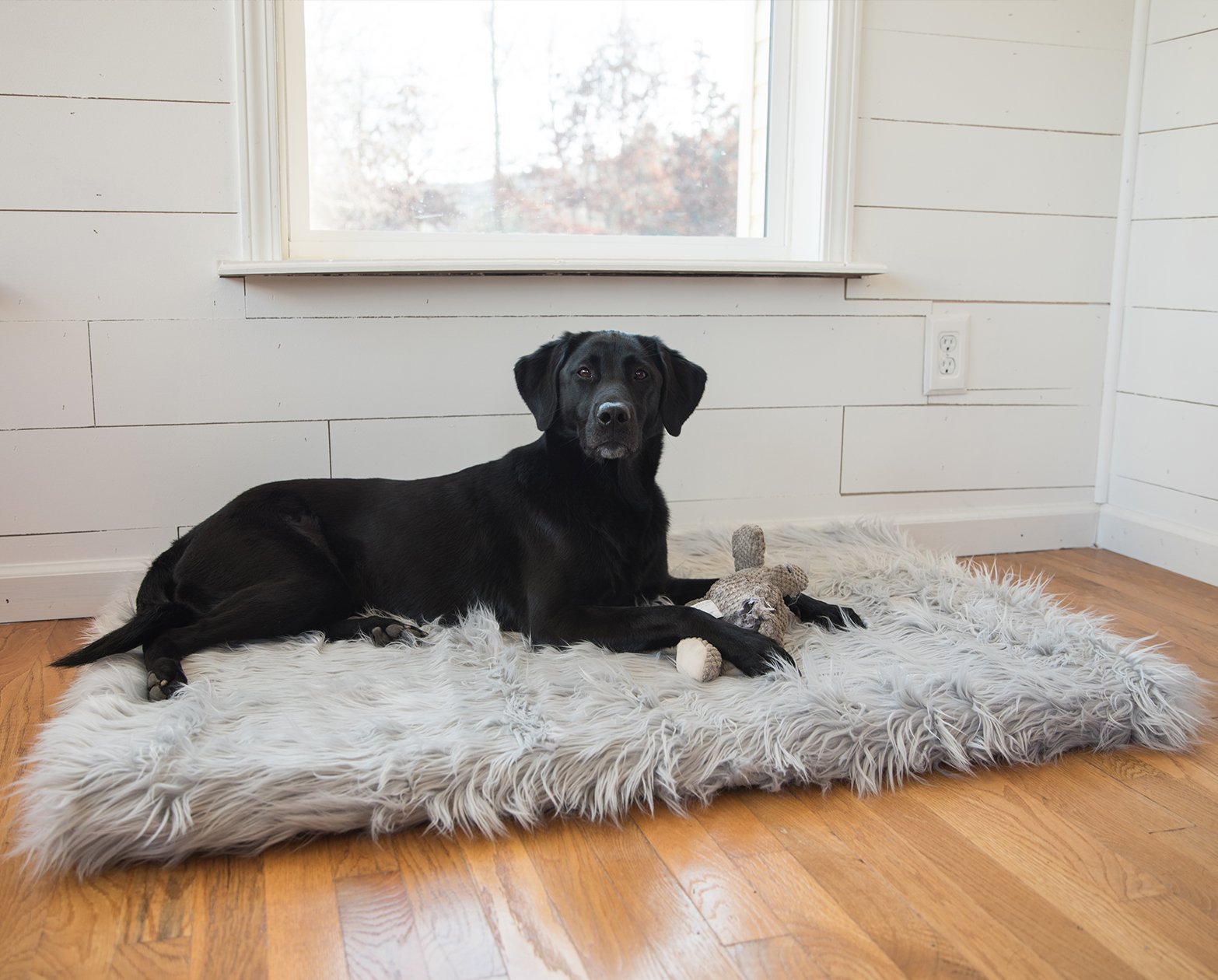PupRug™ Faux Fur Orthopedic Dog Bed Cover - Rectangle Grey (Bed Not Included)