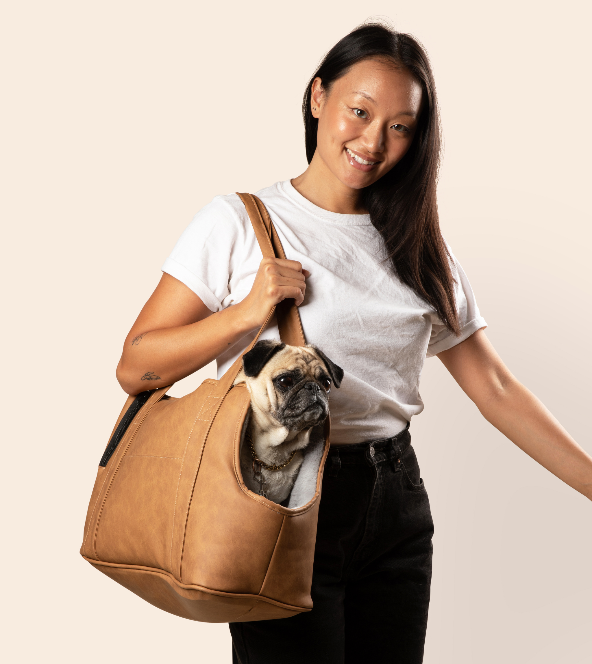PupTote™ 3-in-1 Faux Leather Dog Carrier Bag - Camel
