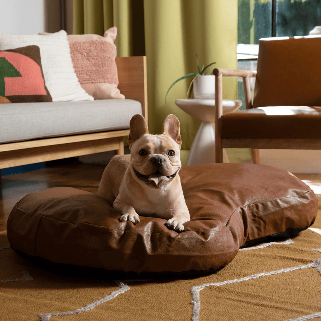 PupCloud™ Faux Leather Memory Foam Dog Bed - Bourbon