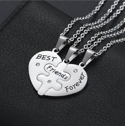 18K Gold Best Friends Forever Heart Necklace for 3