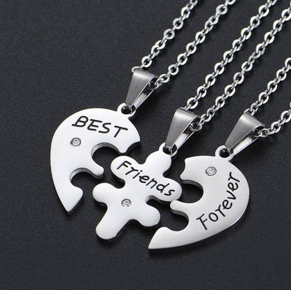 18K Gold Best Friends Forever Heart Necklace for 3