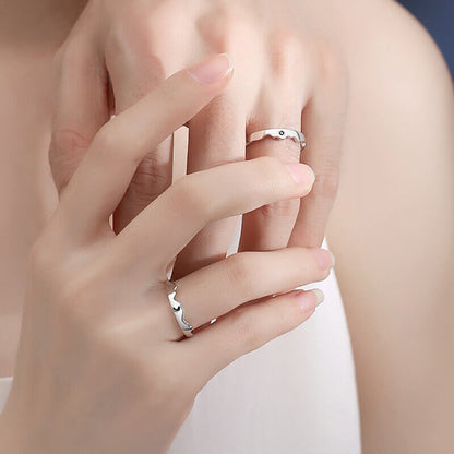 Personalized Couple Rings with Sun Moon Mountain Sea