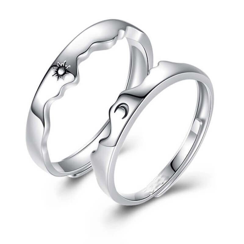 Personalized Couple Rings with Sun Moon Mountain Sea