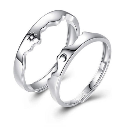 Personalized Couple Rings with Sun Moon Mountain Sea