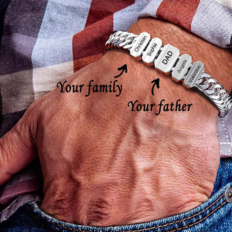 Custom Dad Bracelet with Family Names - Father's Day Engraved Jewelry