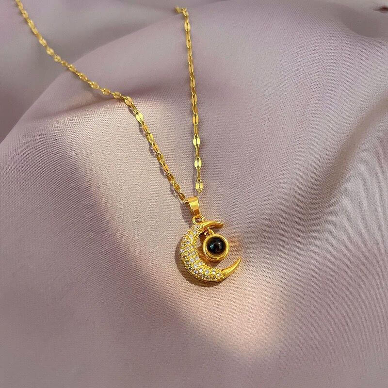 Custom Photo Moon Necklace - Eye-Visible & Phone-Projection Pendant