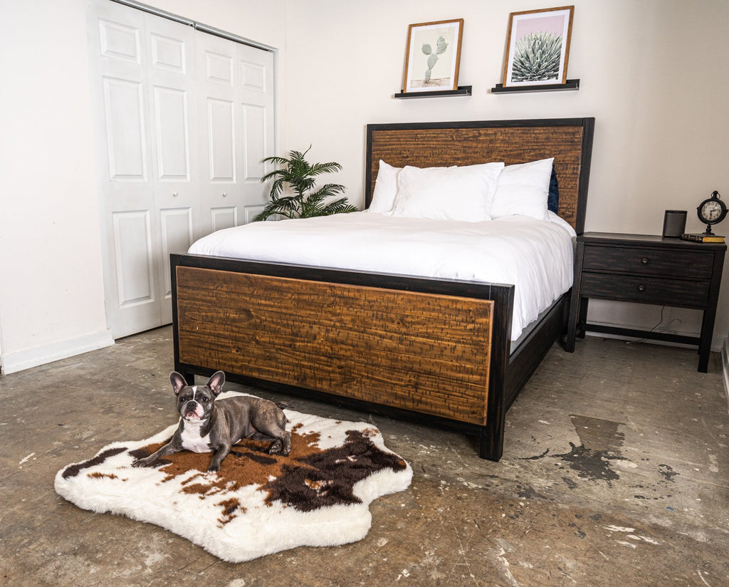 PupRug™ Junior Memory Foam Bed + Matching Waterproof Blanket Bundle - Brown Faux Cowhide