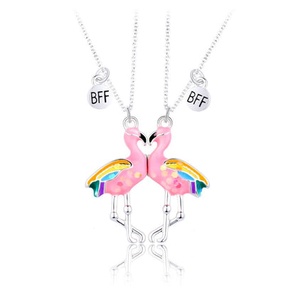 Flamingo Bff Necklace Magnetic for 2 Girls