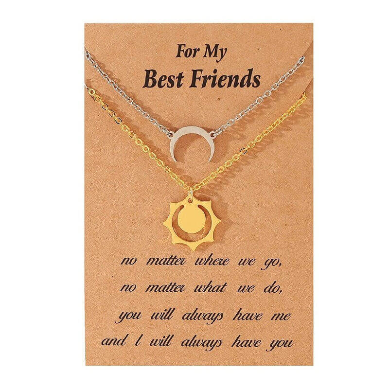 Gold Sun & Crescent Moon Necklaces: Ideal Gifts for Friends and Couples