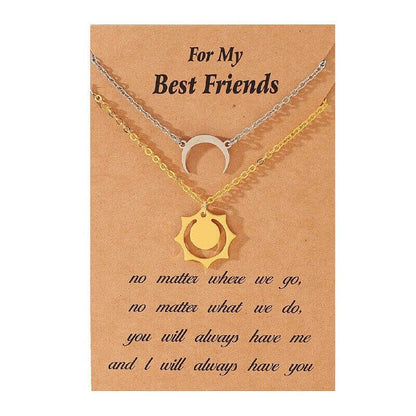 Gold Sun & Crescent Moon Necklaces: Ideal Gifts for Friends and Couples