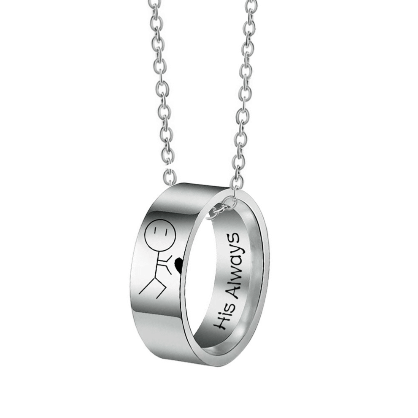 His Always & Her Forever Couple Ring Necklaces - Stick Figure Bond Set
