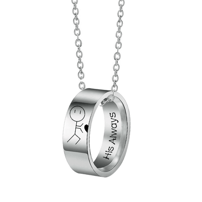 His Always & Her Forever Couple Ring Necklaces - Stick Figure Bond Set