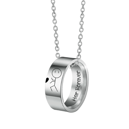 His Always & Her Forever Couple Ring Necklaces - Stick Figure Bond Set