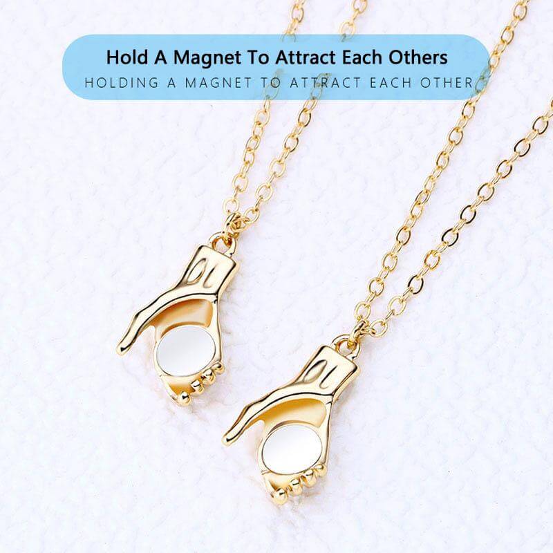 Magnetic Handshake Necklace with Holding Hands Pendant