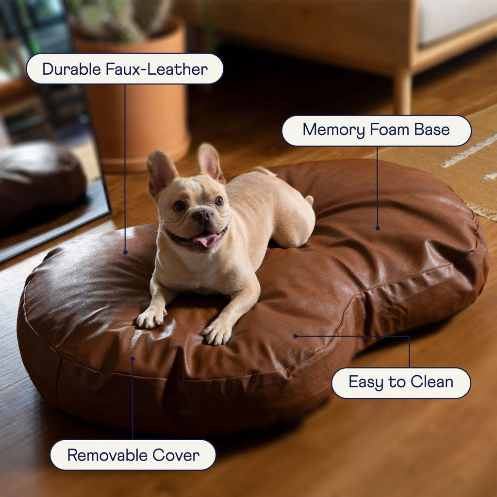 PupCloud™ Faux Leather Memory Foam Dog Bed - Bourbon
