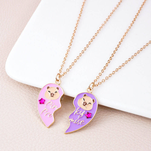 Magnetic Bear BFF Necklace Set 2-Piece Heart Friendship Jewelry