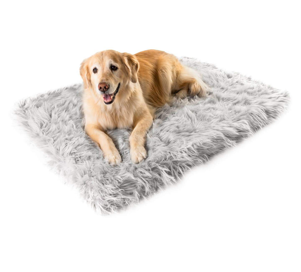 PupRug™ Faux Fur Orthopedic Dog Bed Cover - Rectangle Grey (Bed Not Included)