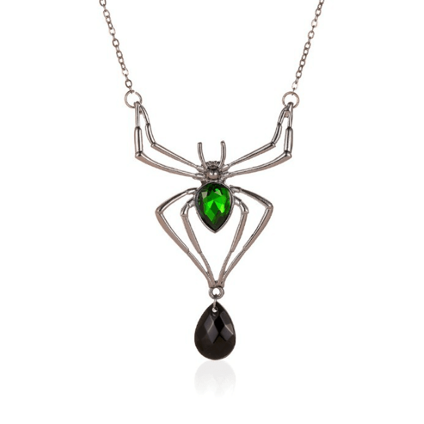 Spider Necklace Earring Ring Retro Emerald Set