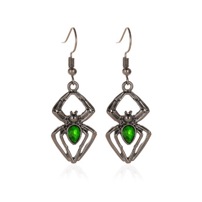 Spider Necklace Earring Ring Retro Emerald Set